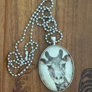 Giraffe Pendant Necklace - Silver Tone Oval Locket